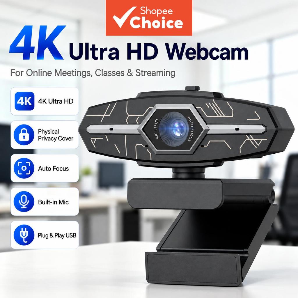 4K Autofocus PC Web Camera with Mic & Privacy Cover, USB Plug&Play ...