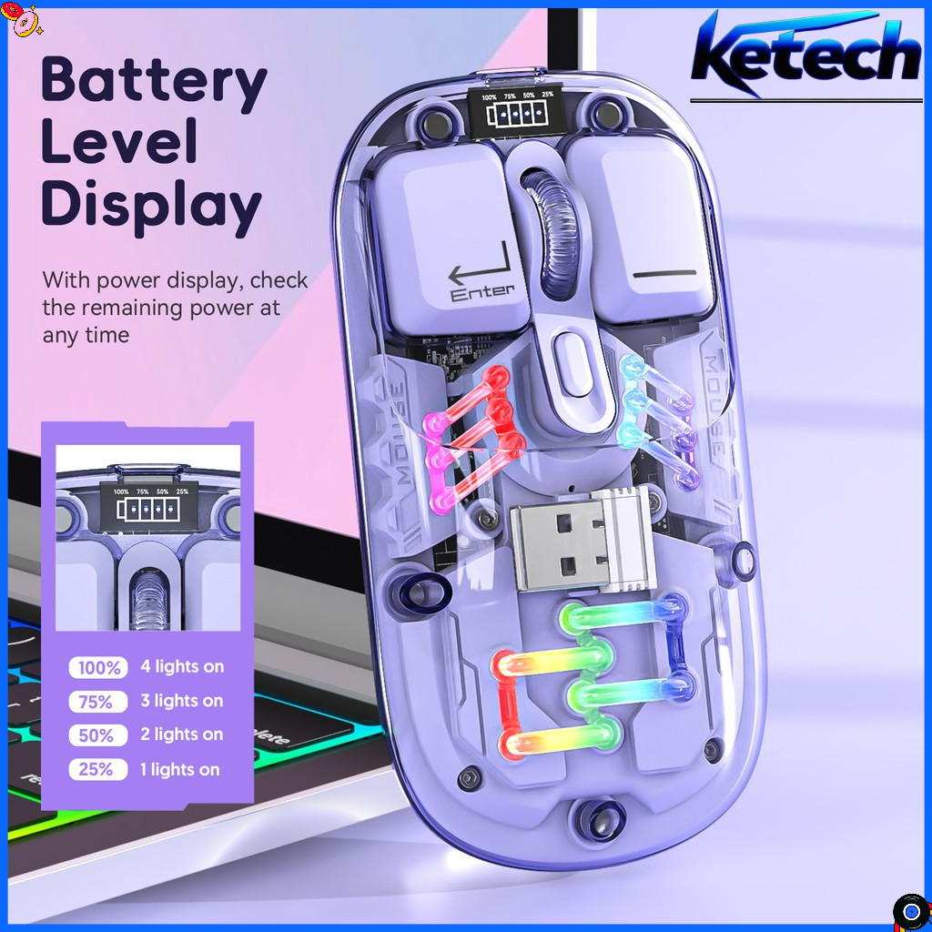 T200 Transparent RGB Wireless Mouse Dual-Mode Connection with 400mAh ...