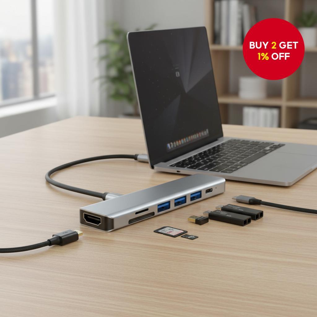 Type C 7-in-1 Adapter with HDMI, Micro TF, SD Card Reader, 4K USB, USB ...