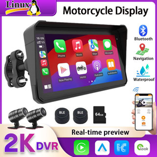 Waterproof Motorcycle Carplay with Dual 2K Dash Cam, 6