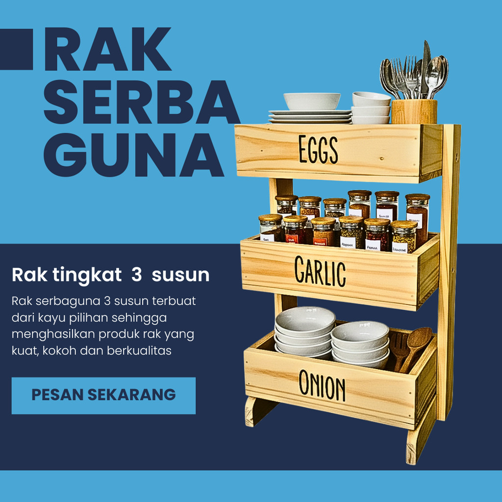 Three-Tier Wooden Onion Rack Minimalist Kitchen Spice Rack/ Three-Tier ...