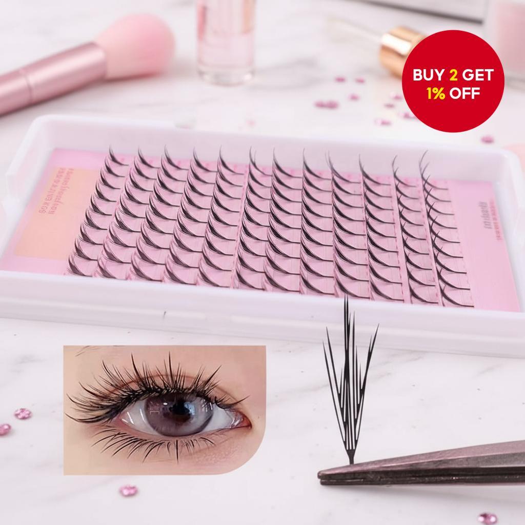 Feathered Slant A-Shape Eyelashes, Natural Anime Clusters, Slim Korean ...