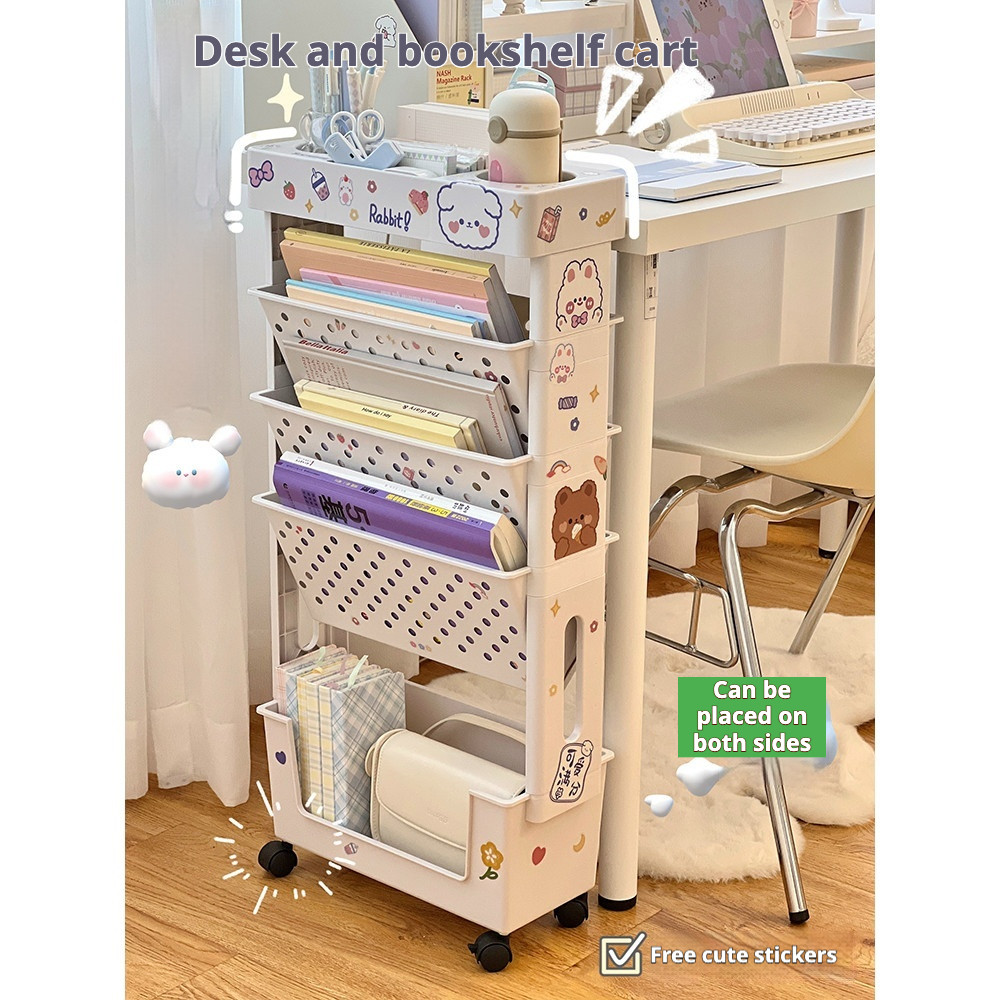 Small Trolley Shelf, Removable Bookshelf, Organizing Shelf with Pulleys ...