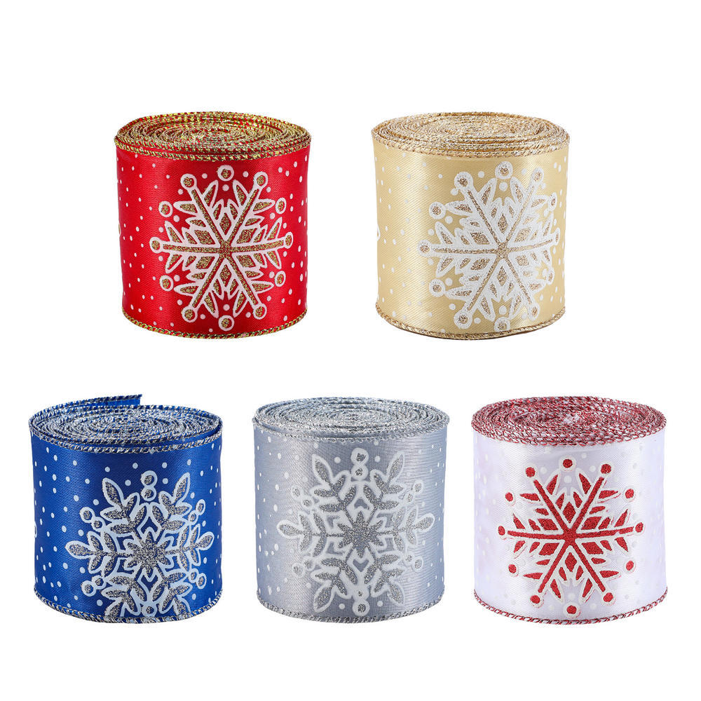 2m Snowflake Ribbon with Glitter Inch Red and White Snowflake for ...