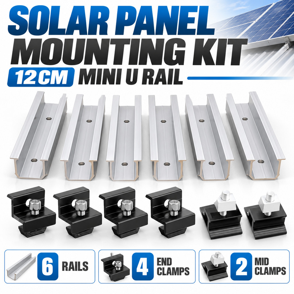 Solar Panel Mounting Kit 6PCS 12CM Mini U Rail with End Mid Clamps for ...