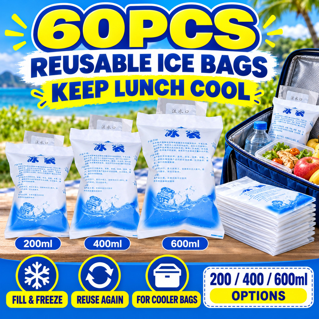 60pcs Reusable Ice Pack 200/400/600ml Water Fill Gel Bag for Lunch Box ...