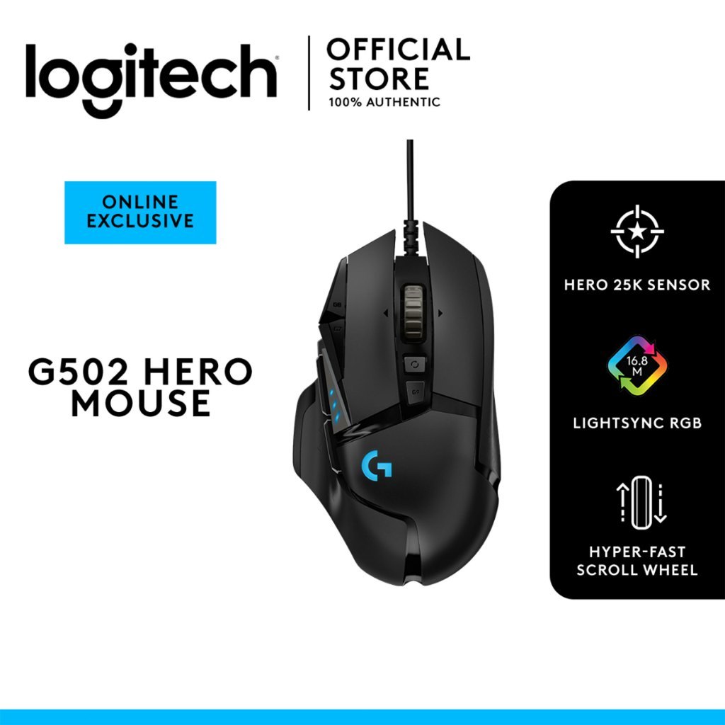 Logitech G502 HERO High Performance Wired Gaming Mouse, HERO 16K Sensor ...