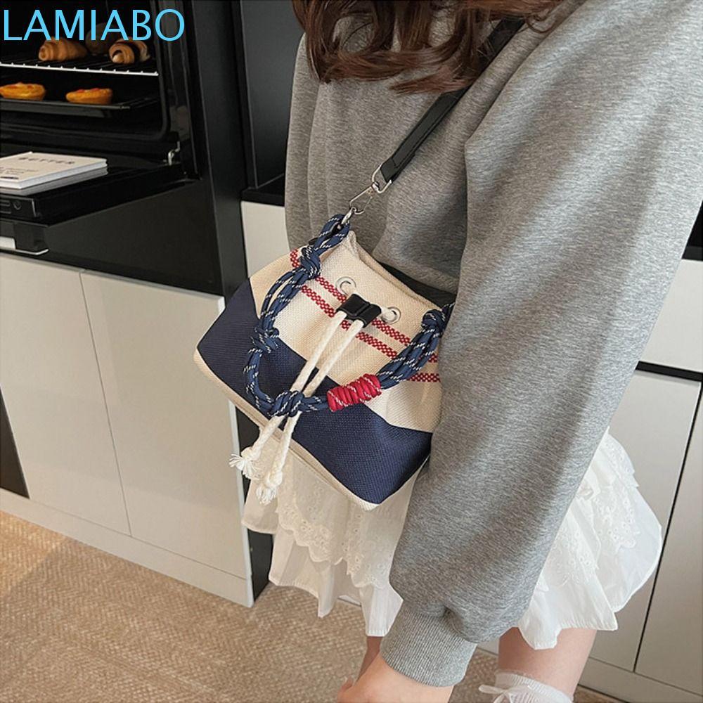 LAMIABO Retro Canvas Bucket Bags, Korean Style Large Capacity Patchwork ...