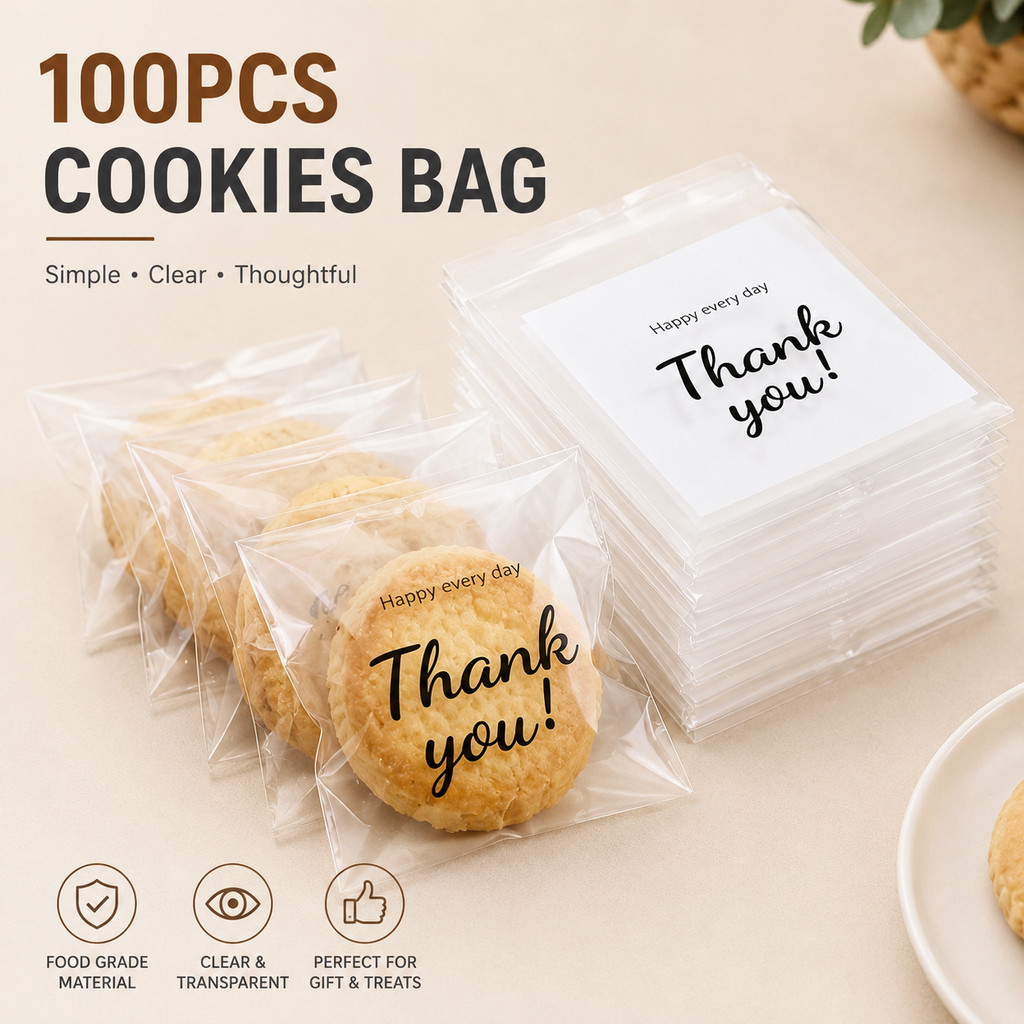 100Pcs Thank You Cookie Bread Bags Self Adhesive Plastic Food Packaging ...