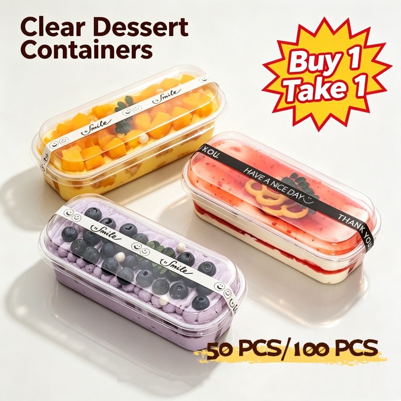 【Buy 1 Take 1】100Pcs Cake Box Dessert Container Loaf Deli Cookies Clear ...