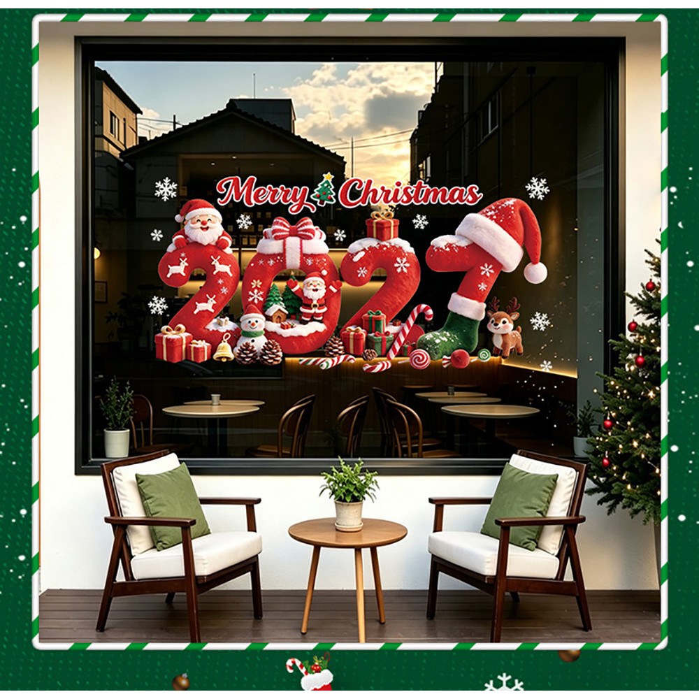 NICES Merry Christmas Window Stickers, Multicolor Static Window Clings ...