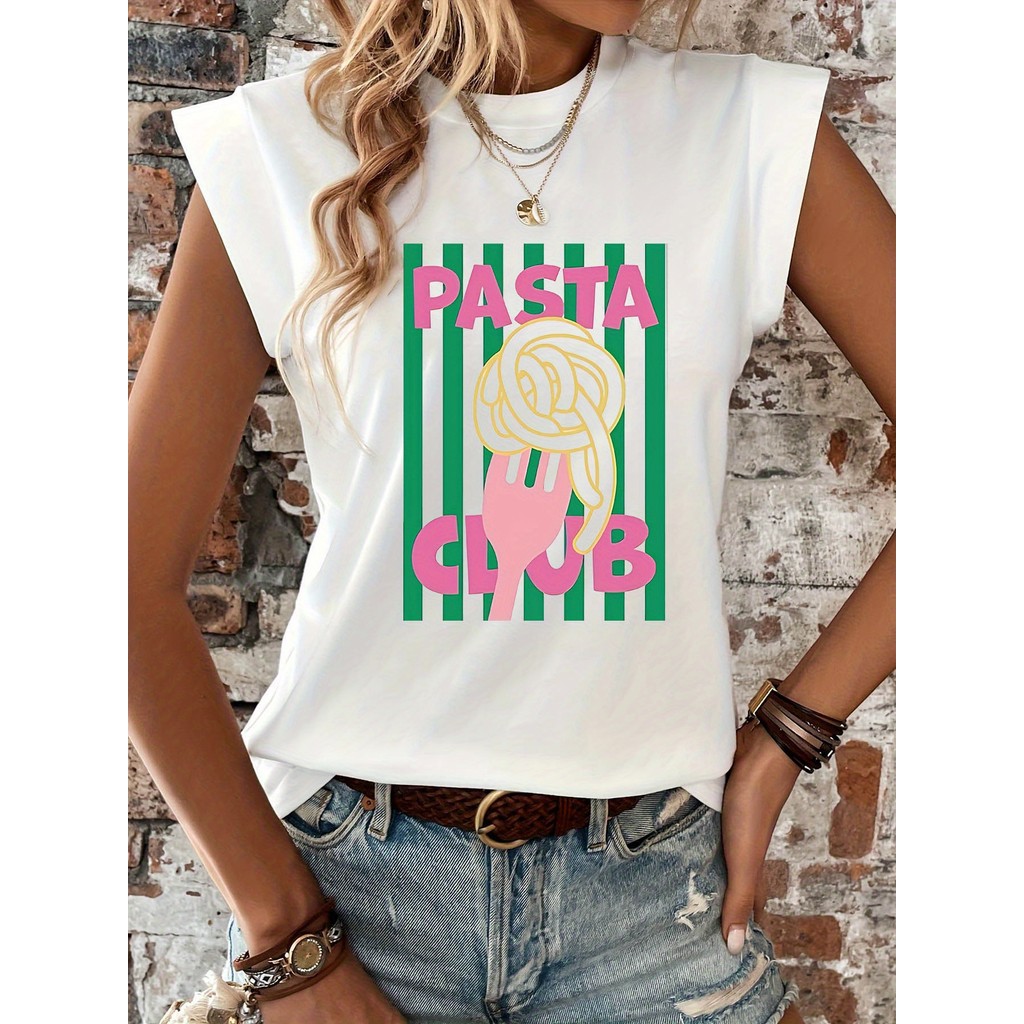 PASTA CLUB Women's Casual Short Sleeve Crew Neck T-Shirt - Cartoon ...
