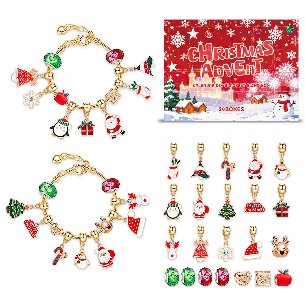 24 Days Christmas Advent Calendar DIY Bracelet Blind Box Set Holiday ...
