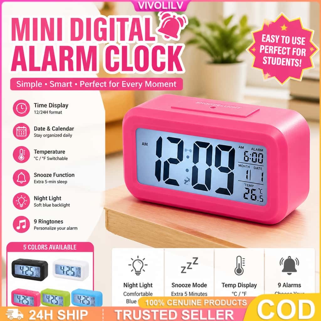 Mini Digital Alarm Clock LED Display Snooze Thermometer Calendar ...