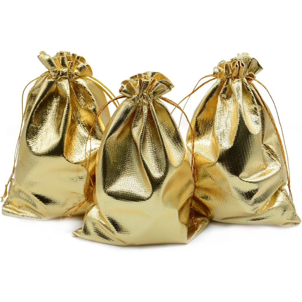 Heavy Duty Gold Drawstring Organza Jewelry Pouches Wedding Party ...