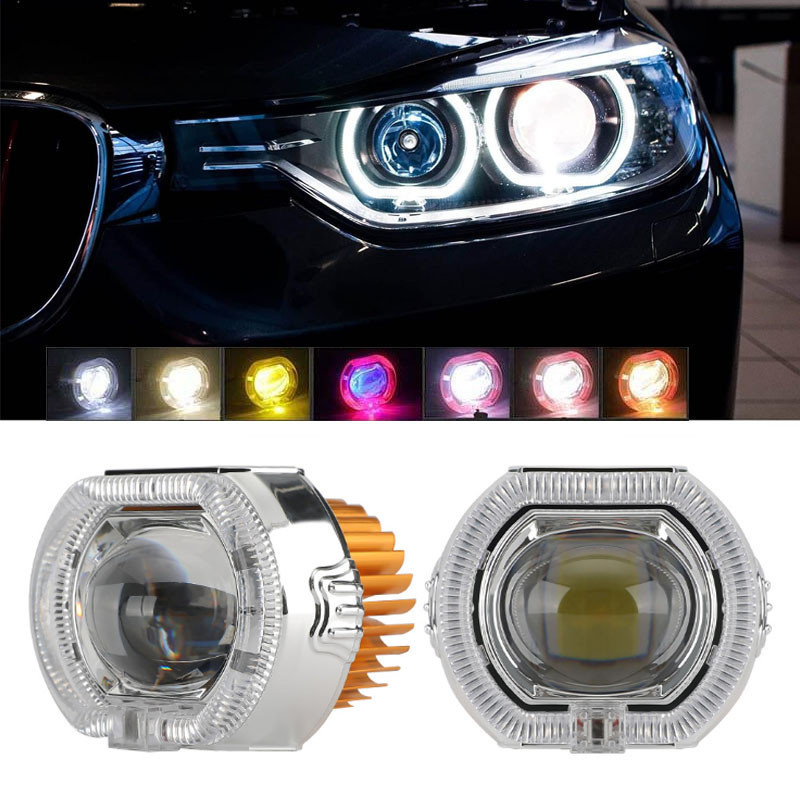 Motorcycle LED Headlight 3 Inch Projector Lens Angel Eye Devil Eye ...