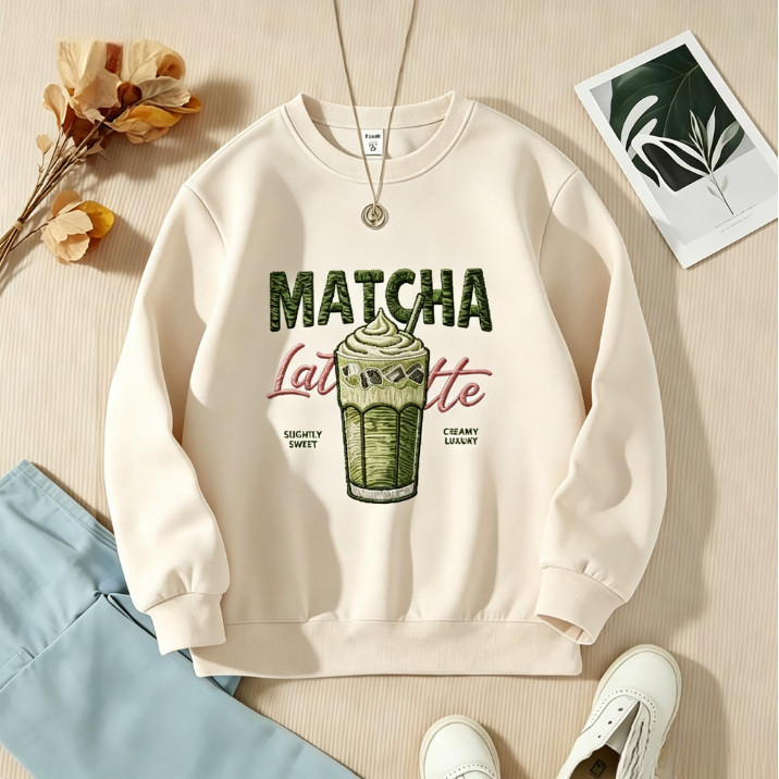 Girls' Spring and Autumn Top Matcha Green Round Neck Sweatshirt，Size100 ...