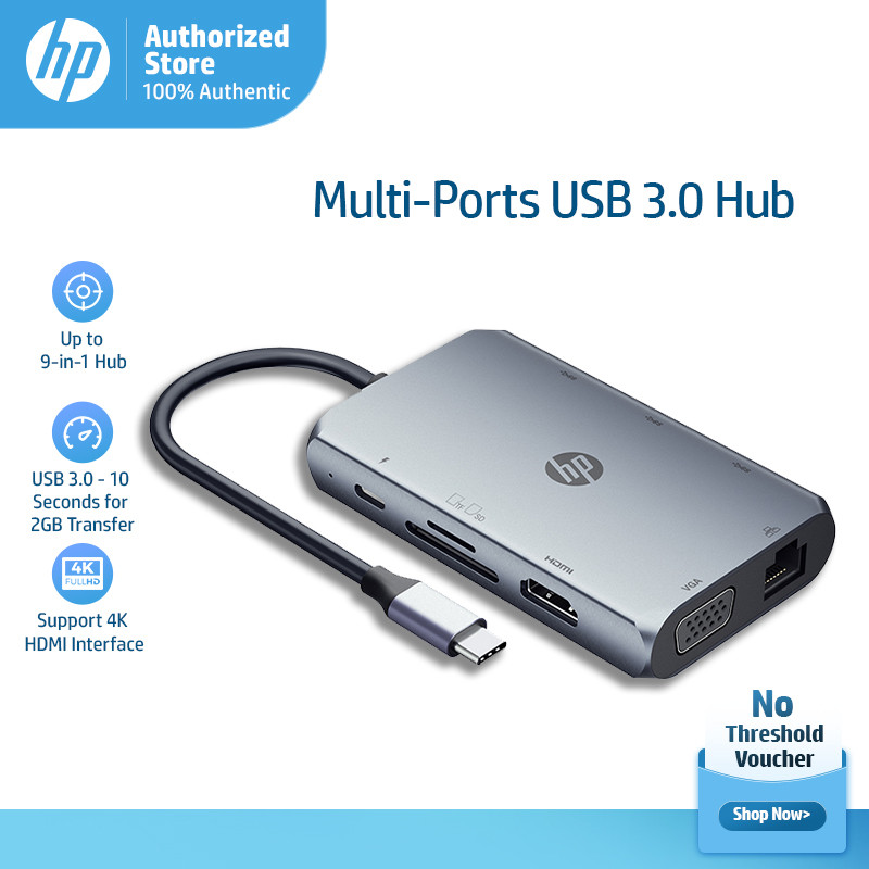 HP 9-in-1 USB Hub | 5Gbps USB-C Hub | PD100W Fast Charge | 4K HDMI ...