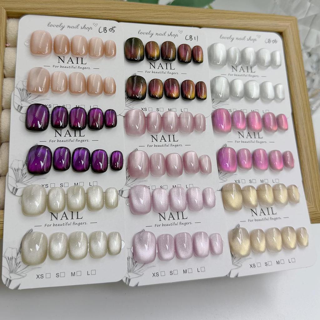 【LOVELY NAIL】Handmade 10pcs short round square new glass bead cat's eye ...