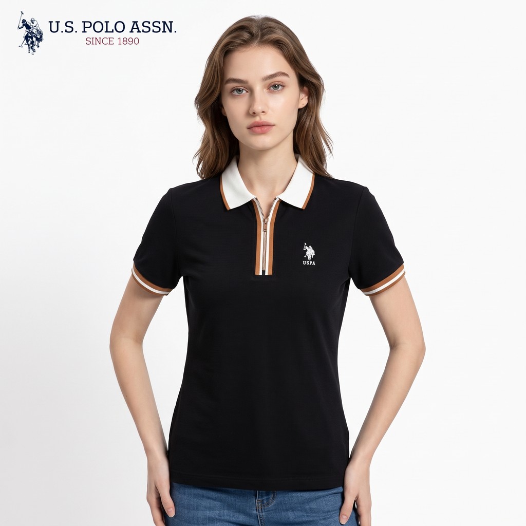 U.S. Polo Assn. Women's Comfort Fit Polo Shirt with Zipper Placket ...