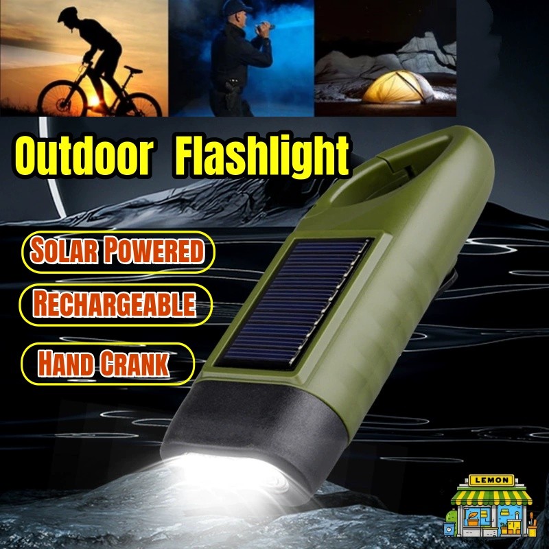 Solar Powered Flashlight Portable Waterproof Outdoor Camping Emergency ...