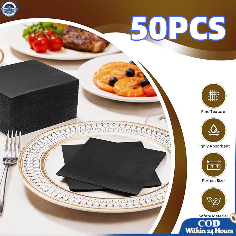 50Pcs/Bag 2-Ply Black Napkin Disposable Black Beverage Napkins for ...