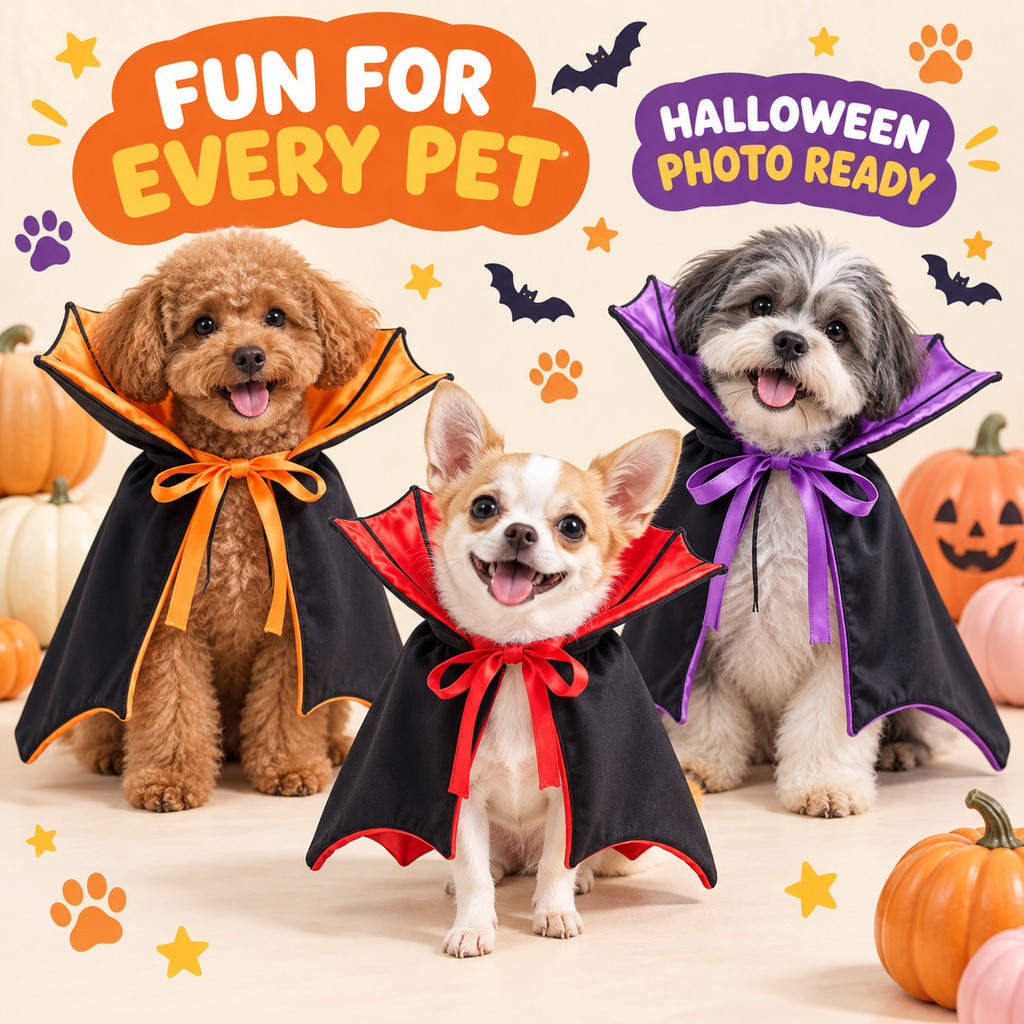 Halloween Vampire Pet Cape Costume Stand Collar Cosplay Cloak for Small ...