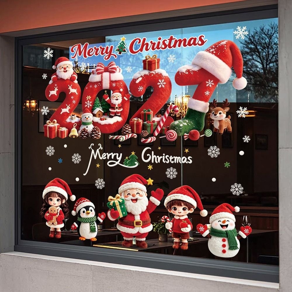 NICES Merry Christmas Window Stickers, Multicolor Static Window Clings ...