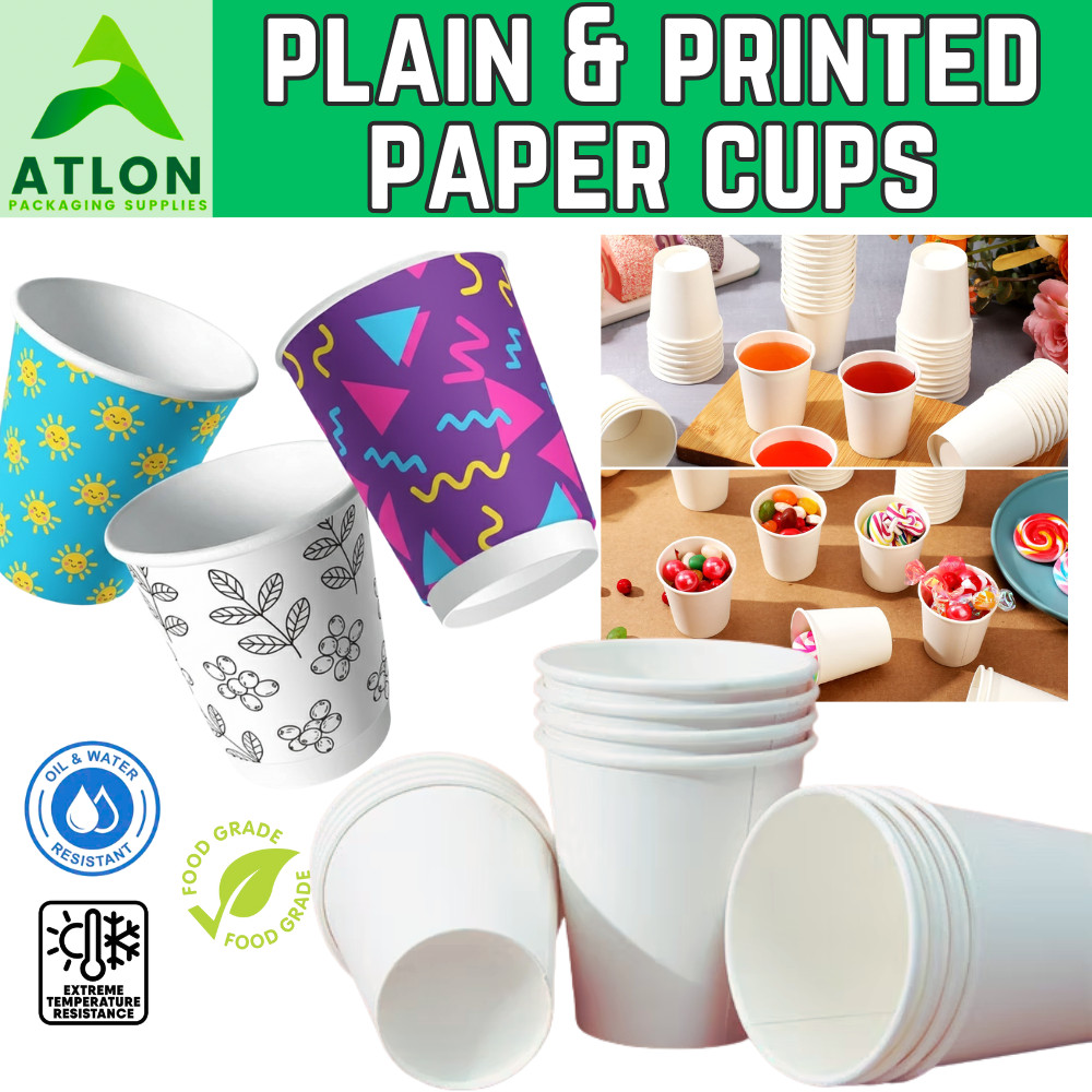 ATLON Paper Cups Plain and Printed Different Sizes Disposable Cups Mini ...