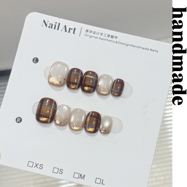 Press on nails handmade [Maroon Hoshino] Autumn Winter Caramel Blue ...