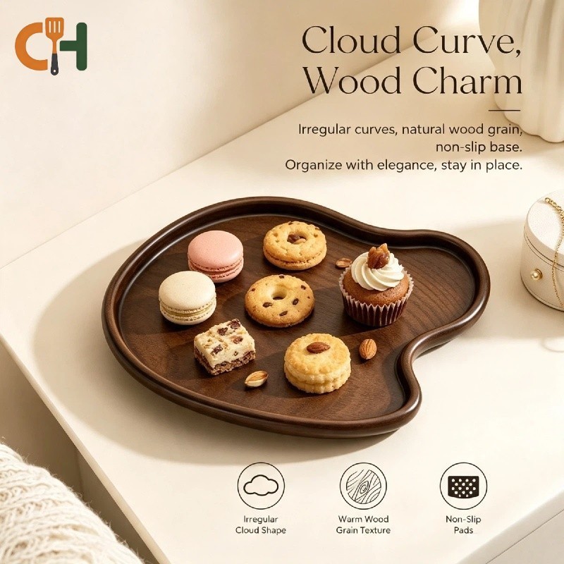 Cloud‑Shape Wood Grain Tray Multi‑use Organizer for Food Jewelry ...