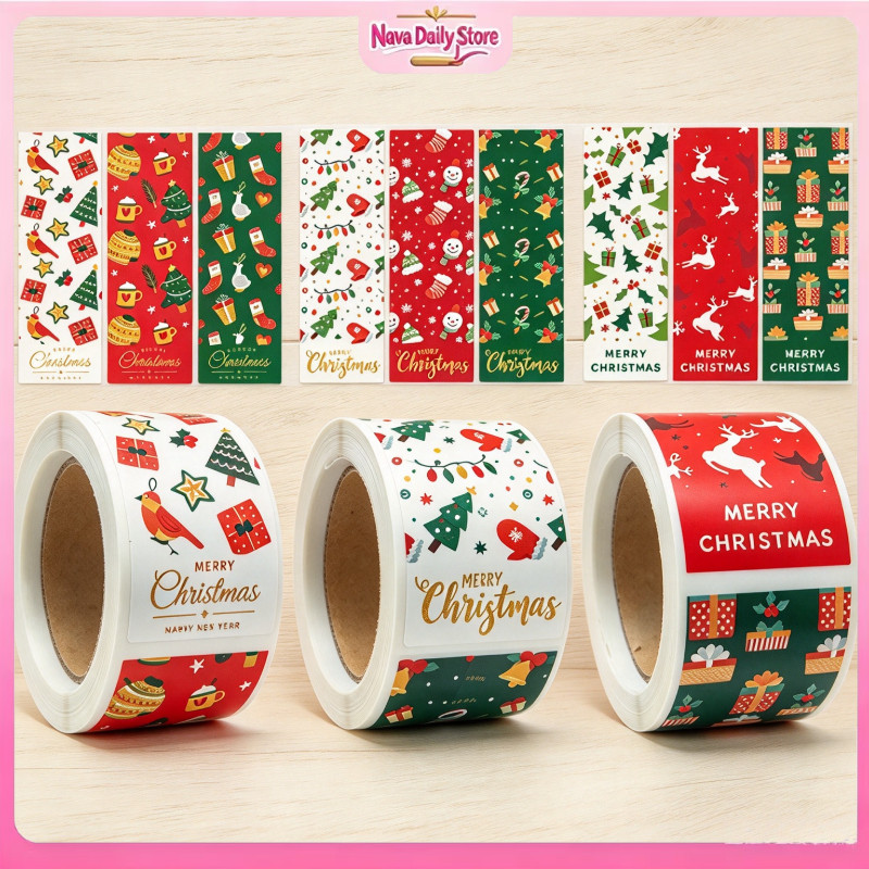 100 Pcs/Roll Merry Christmas Stickers Xmas Gift Package Decor Gift ...