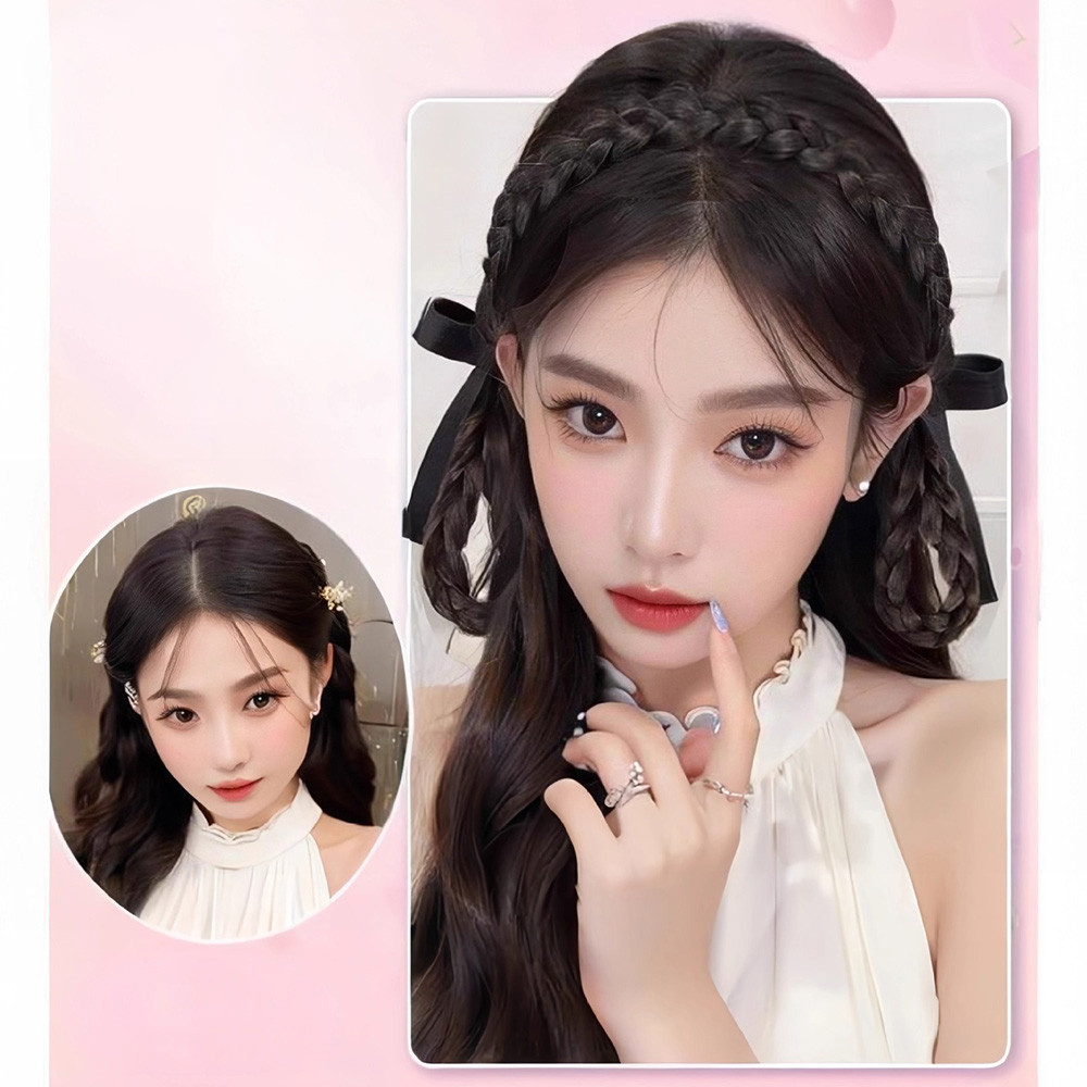 Bunny Ear Braid Hairpiece All in One Updo with Fluffy Accents Cute Clip ...