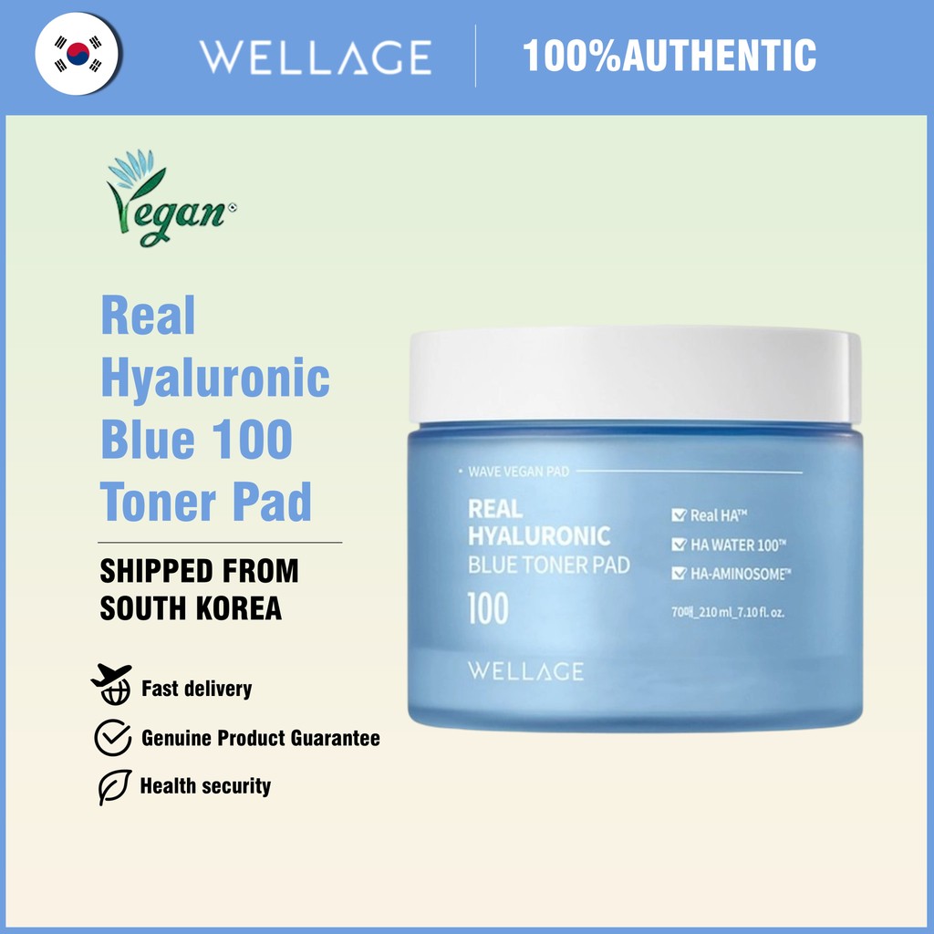 [Wellage] Real Hyaluronic Blue 100 Toner Pad 70 Pads / 210ml | Shopee ...