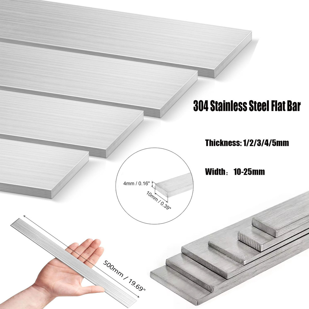 304 Stainlesss Steel Flat Bar, 500mm Length – Brushed Finish for DIY ...