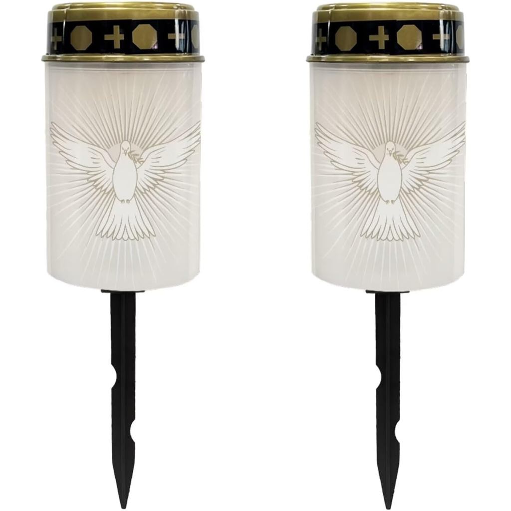 Golden Cross and Peace Dove Solar Memorial Lights for Graves Flameless ...