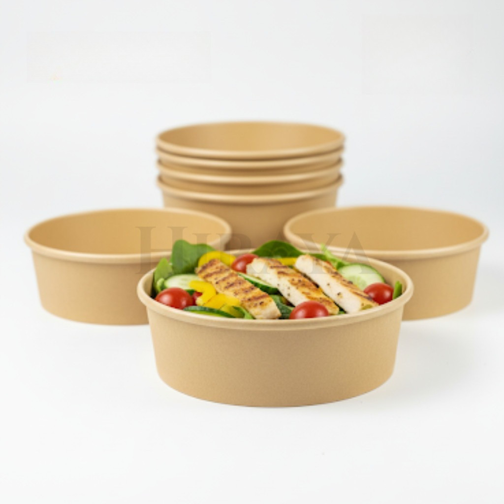 Salad Kraft Paper Bowl - Round Disposable Paper Bowls with Plastic Lids ...