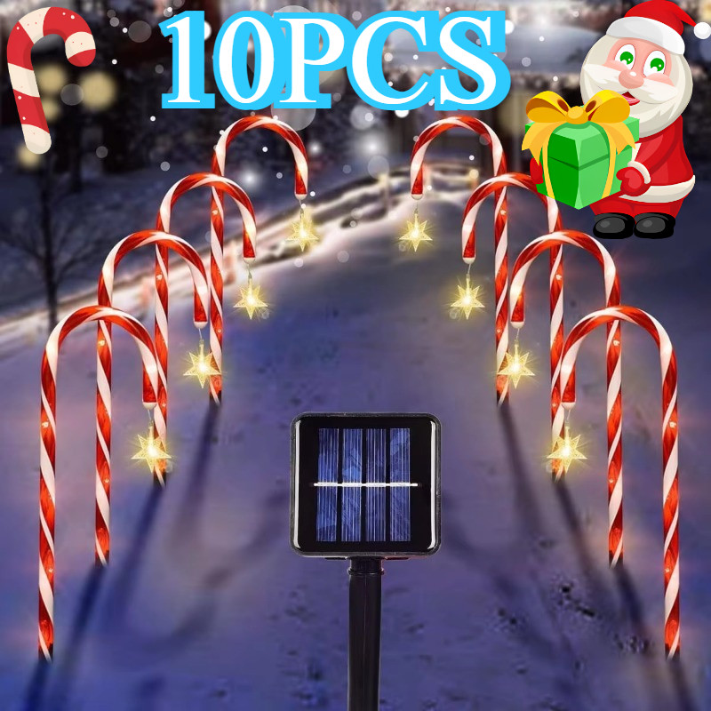10PCS/SET Christmas Decorative Cane Light Solar Courtyard Light ...