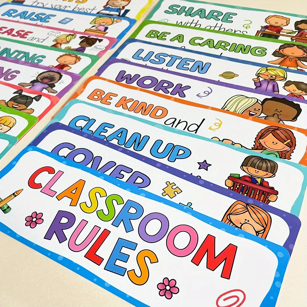Printing Painting, 16 Pieces Classroom Rule Poster Set-Kindergarten ...