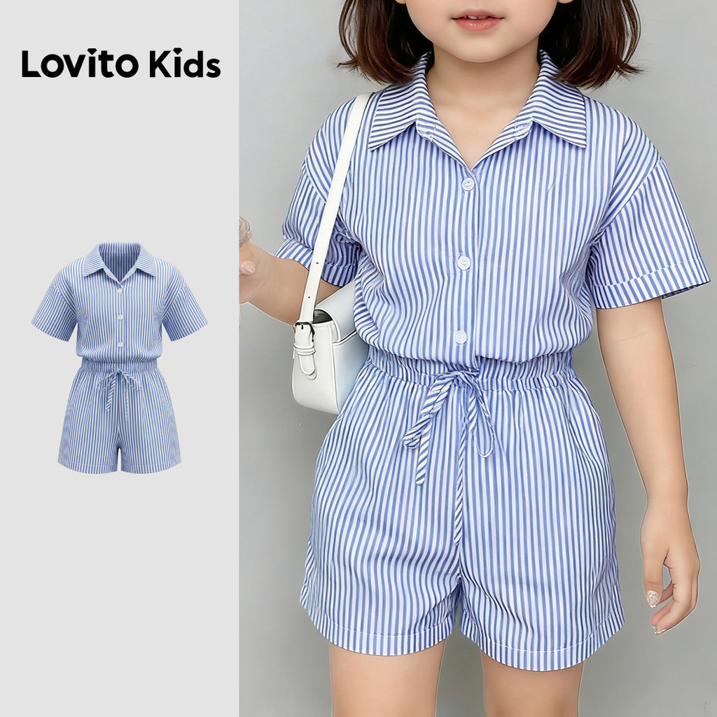 Lovito Kids Elegant Girl Jumpsuit Korean Button Spring/summer Blue ...