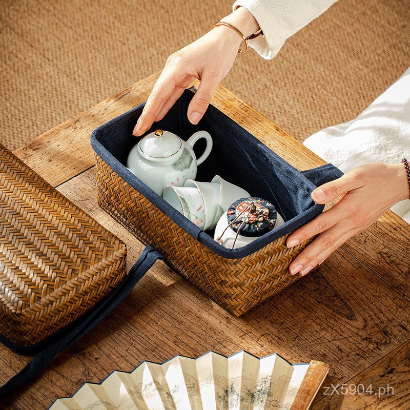Storage Basket Storage Box Tea Set Portable Bamboo Tea Set Travel ...