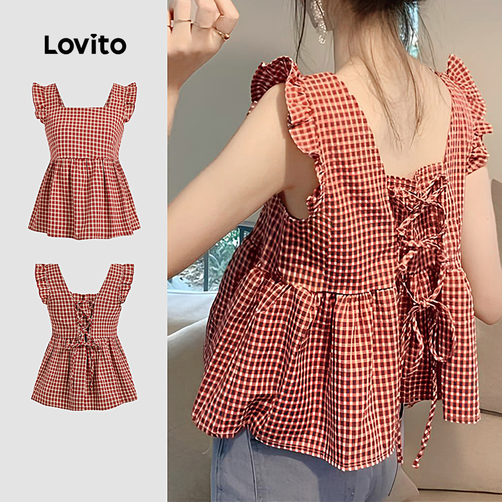 Lovito Cute Christmas Holiday Blouse Lace Up Ruffle Good Texture Spring ...
