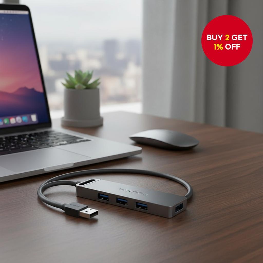 Vention USB 4 Port Hub Ultra Slim 5Gbps High Speed Adapter for MacBook ...