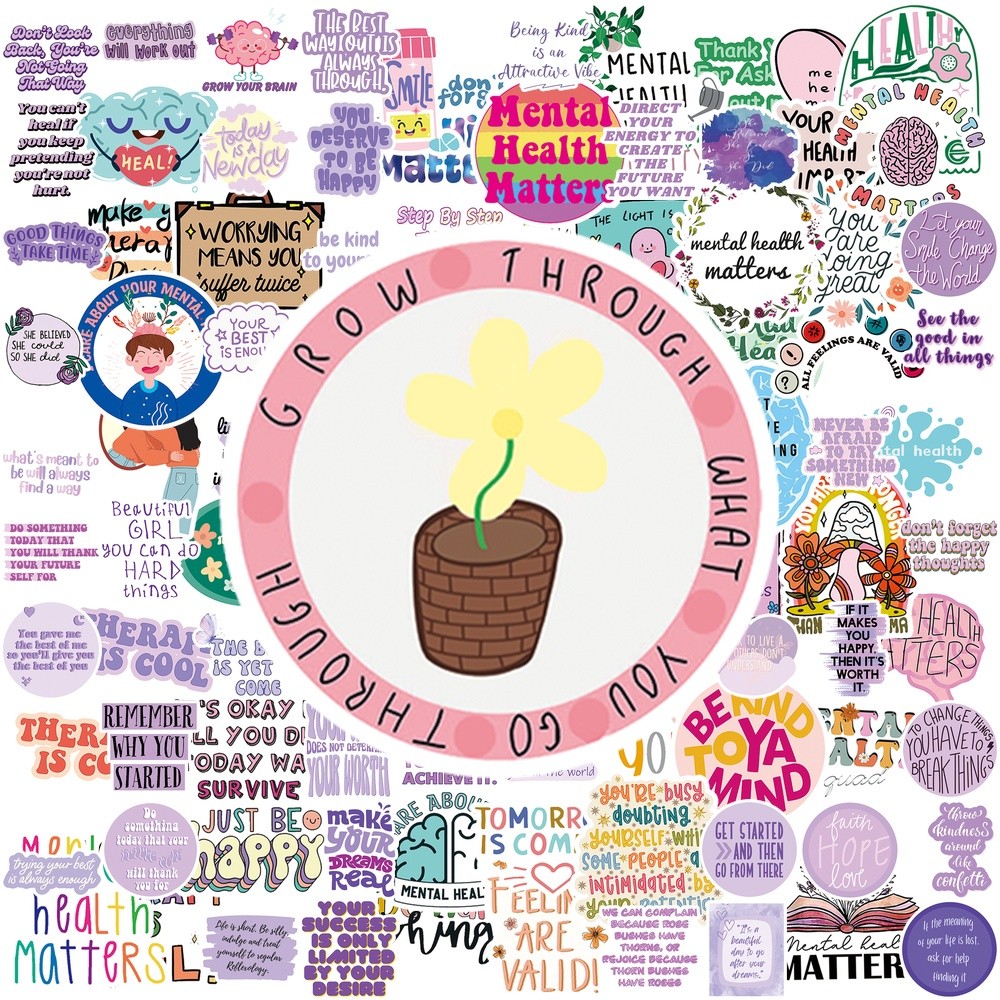 100PCS Vibrant Mental Health Awareness Stickers with Inspirational ...