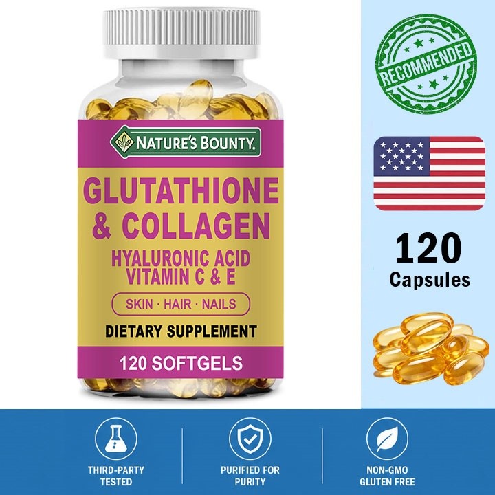 Nature's Bounty Collagen & Glutathione - Skin Hair Nails | glow support with Hyaluronic acid, VC