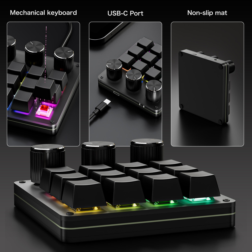 12 Keys 3 Knobs 3-Layer Macro Pad RGB Programmable Keypad Win | Shopee ...
