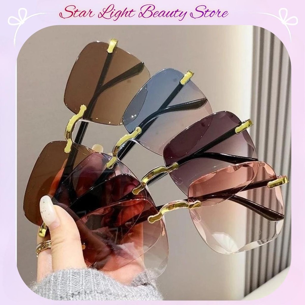 1 Pair New Sunglasses For Women Fashion Rimless Beach Gradient Sunglass ...