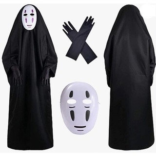 Halloween Anime Cartoon No Face Man Cosplay Costume Mask gloves ...