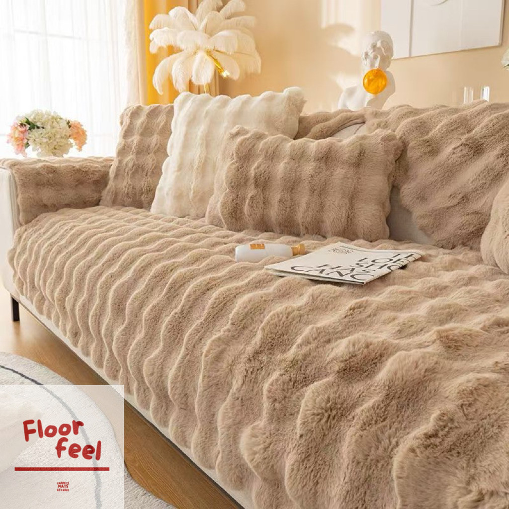 Luxury Plush Sofa Cover Rabbit Fur Washable Durable Soft Fabric Four ...