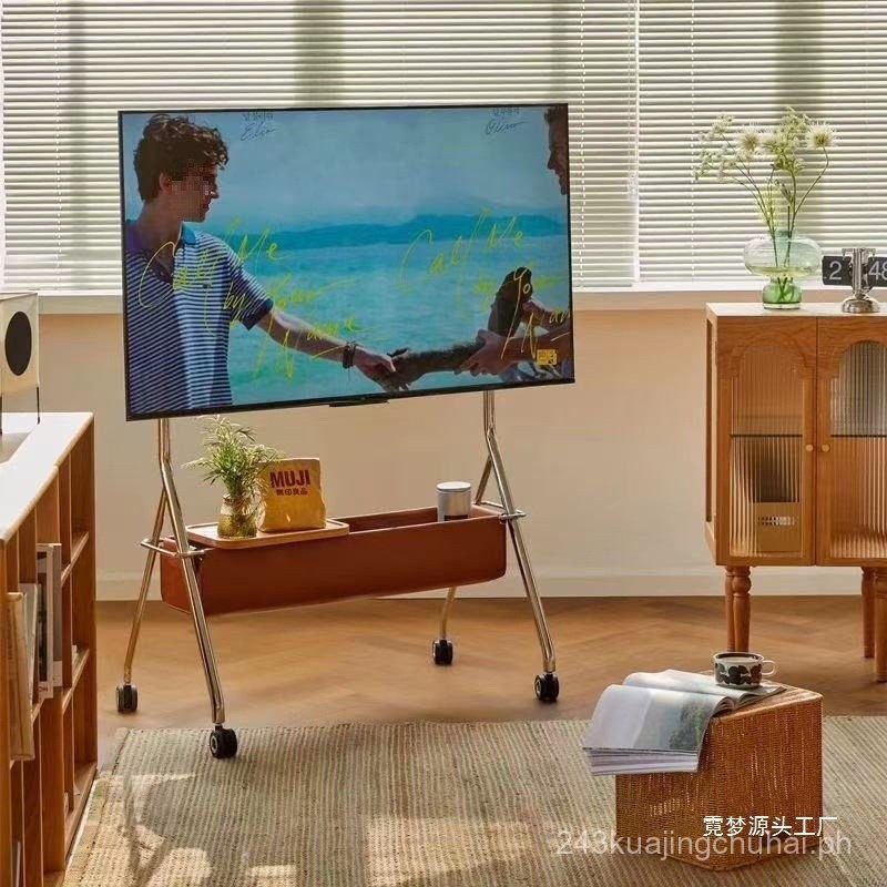Retro Style Stainless Steel Movable TV Bracket Floor Type Wheeled Push ...